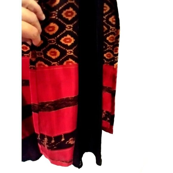 Thai Silk Sleeveless Layered Shift Dress Midi Pullover Black Gold Red - Large - Picture 4 of 8